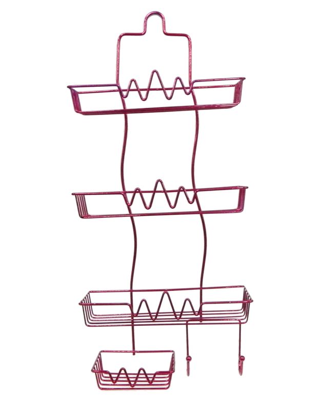 Полка прямая 3 ярусная с мыльницей и 2-мя крючками 60*26*11см розовая JC-4451/Е-0014-1 (12)