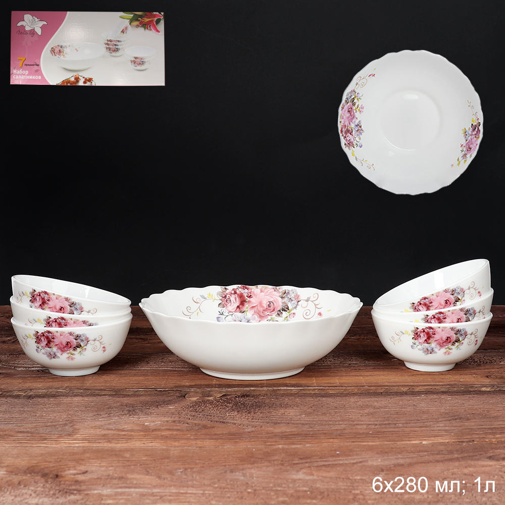 Набор салатников 7 предметов 7PCS-458-YF(19010-1) Букет роз 