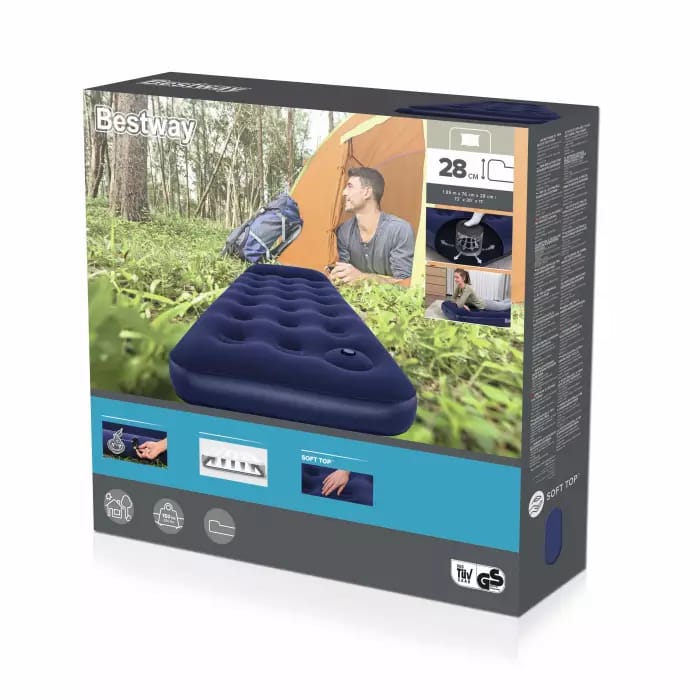 Матрас надувной флокированный 185х76х28см встроенный ножной насос