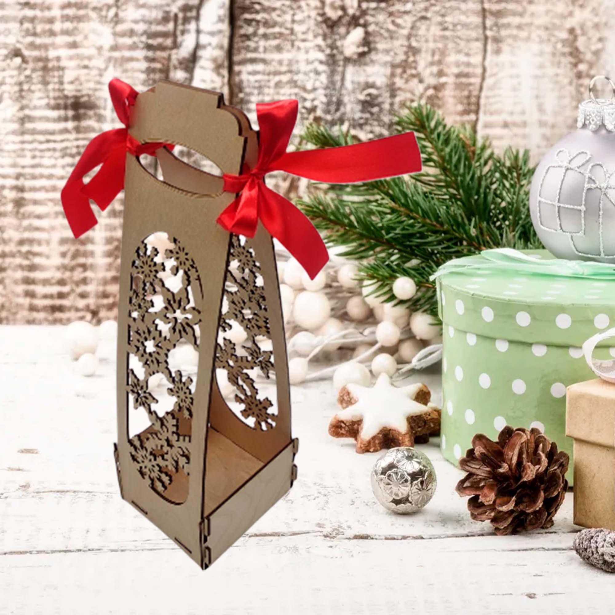 Коробка подарочная 12,5*12,5*35см ДомВуд Снежинки Экошпон Ф225