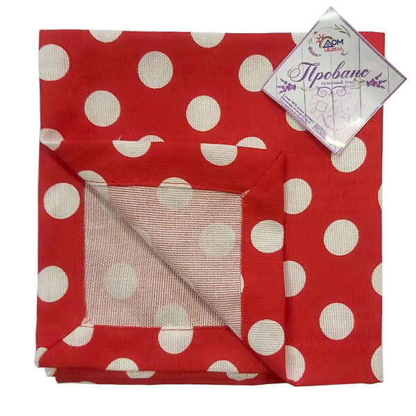 Салфетка с отстрочкой 40*40 ДомВелл рогожка Горох красный