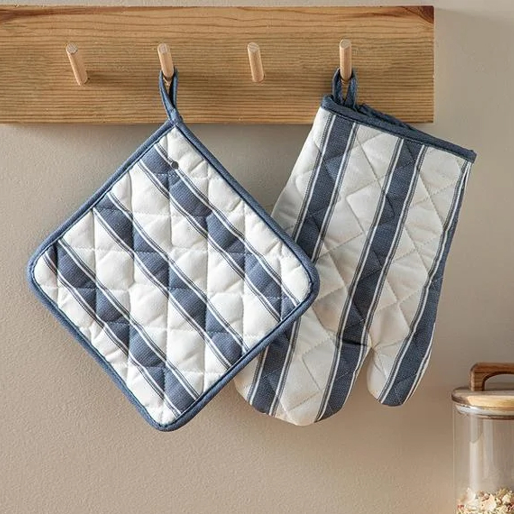 Набор кухонный текстильный  2пр (варежка, прихватка) 17x30см, 20x20см, Blue Lines Синий Набор кухонный текстильный  2пр (варежка, прихватка) 17x30см, 20x20см, Blue Lines Синий