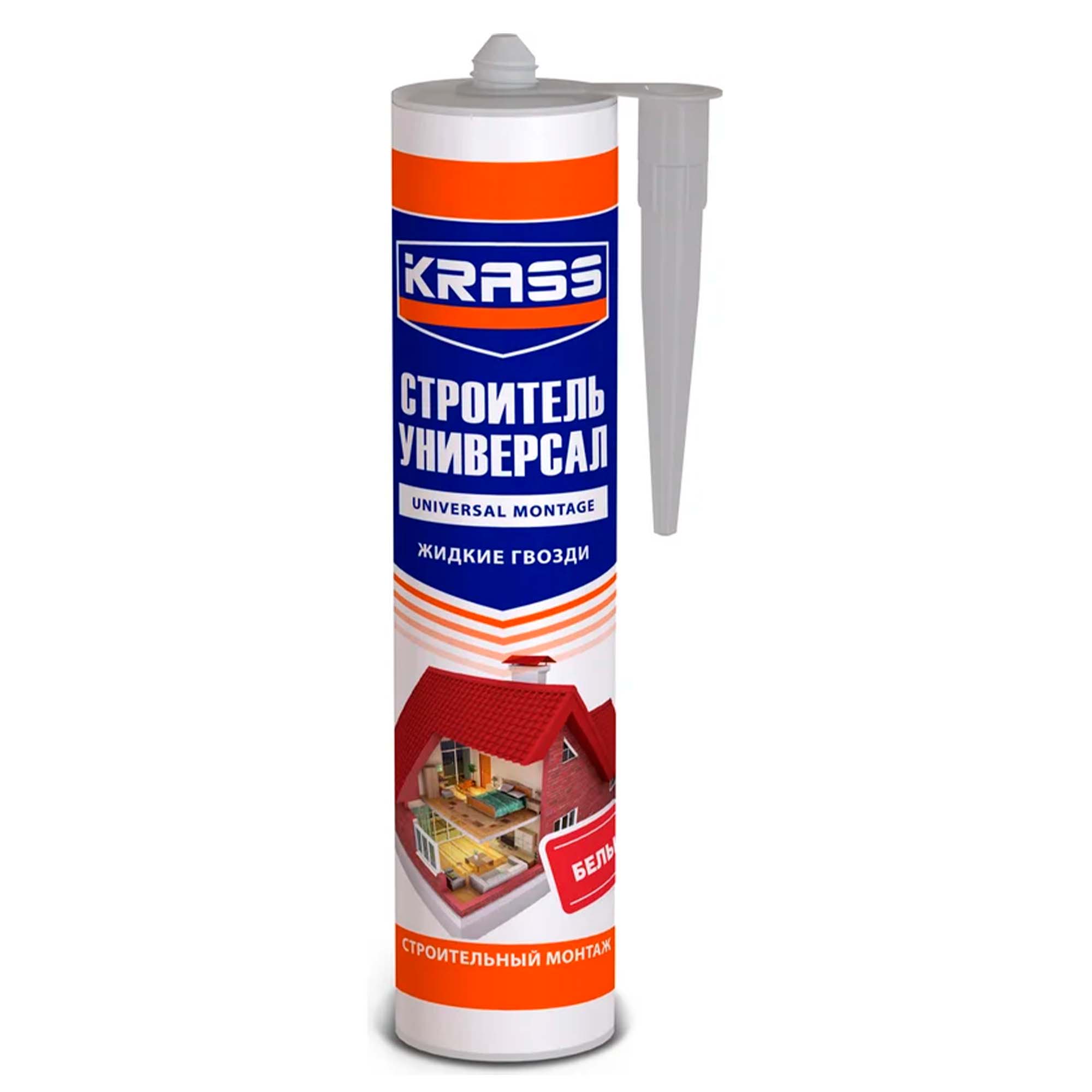 Клей 300мл KRASS ЖГ универсальные Строительный монтаж (Строитель Универсал) Белый