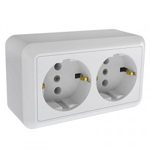 Розетка ОПТИМА ОУ 2 мест. 16 А бел., земля, изол. пластина, АБС-пластик РА16-374