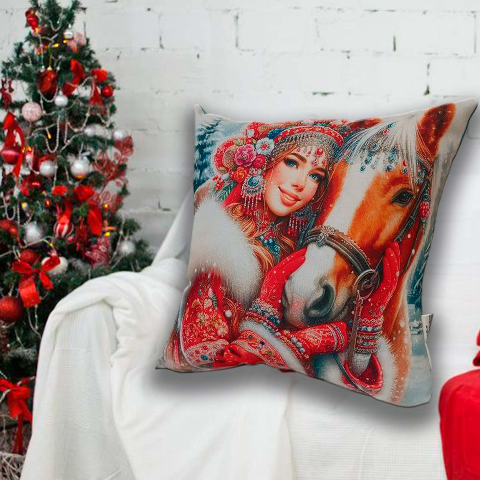 Подушка 35*35 ДомВелл габардин, поплин Зимняя краса