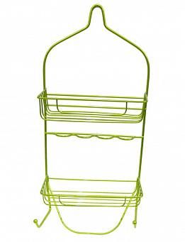 Полка прямая 2 ярусная с мыльницей и 2-мя крючками 50*22*11см зеленая JC-4462/Е-0029 (24)