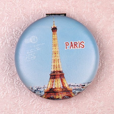 Зеркало карманное 7см GT355 кожзам, стразы микс