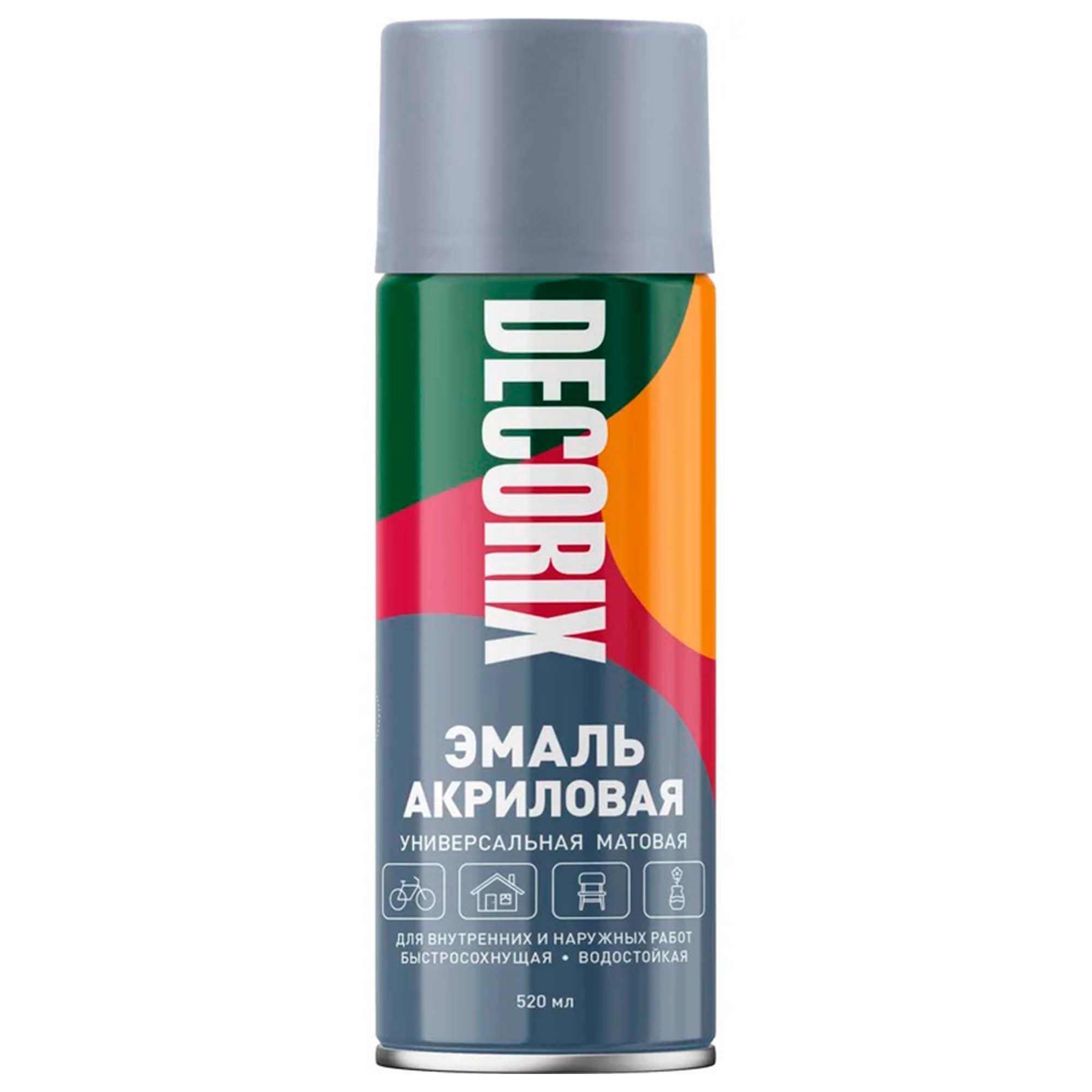 Эмаль аэроз. 520 универсальная DECORIX, серый матовый