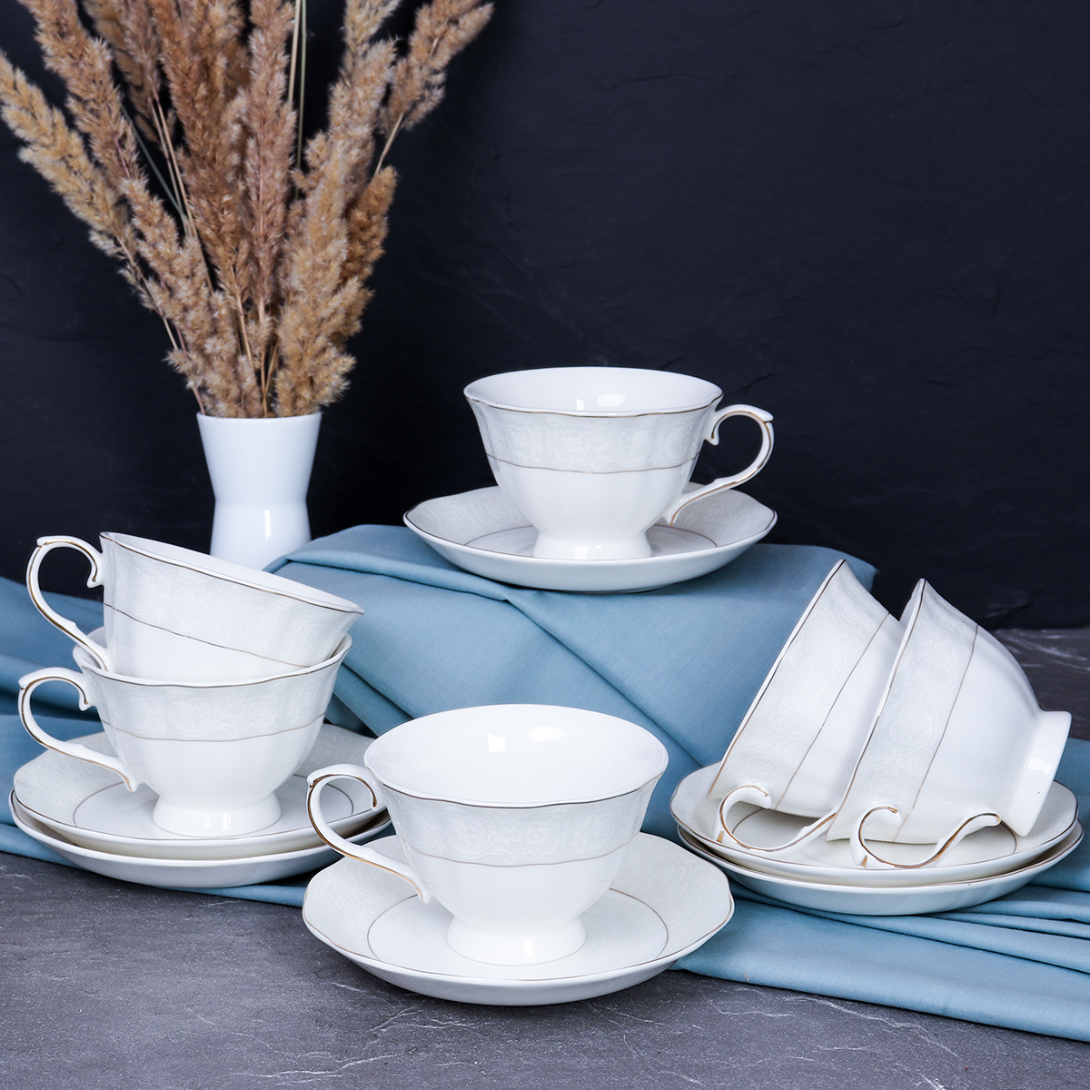 Набор чайный 12 предметов 250 мл на ножке RS 12-FY21001 Gray серая коробка