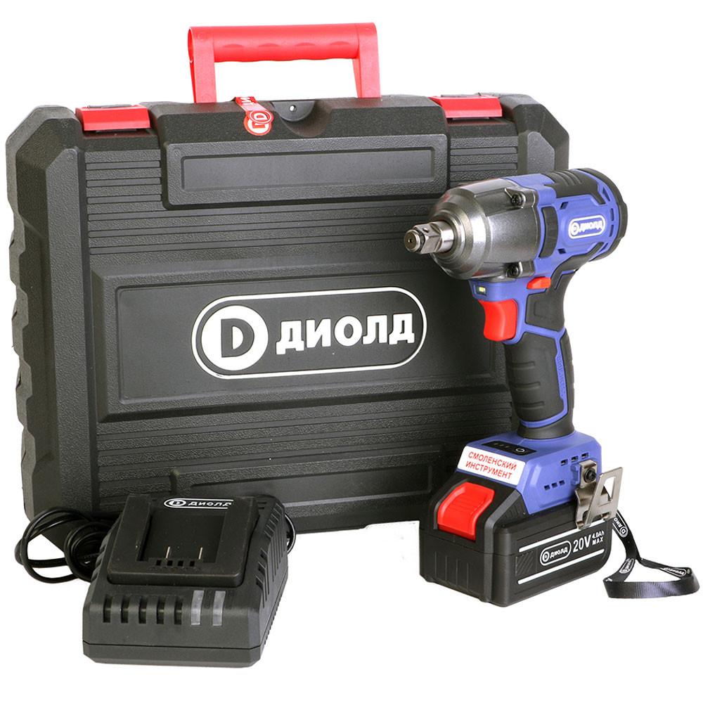 Гайковёрт ударный бесщеточный ГЭА-20 ЛИ-01, 2 аккумулятора 4 Ah, быстрое зарядное устройство ЗУ-20Л