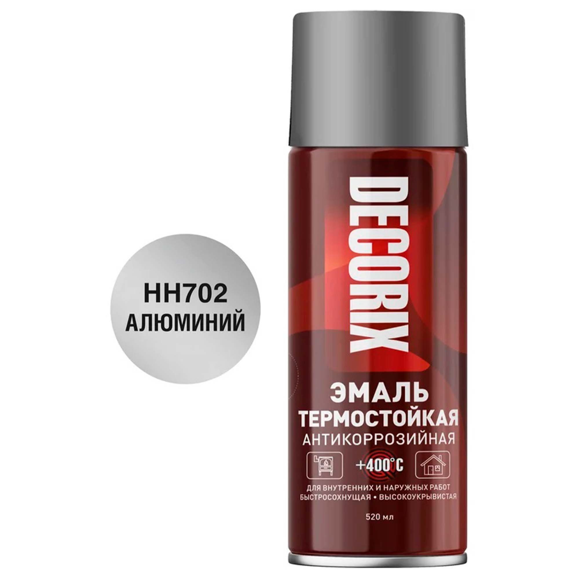 Аэрозольная эмаль термостойкая +400°С DECORIX, 520 мл, алюминий