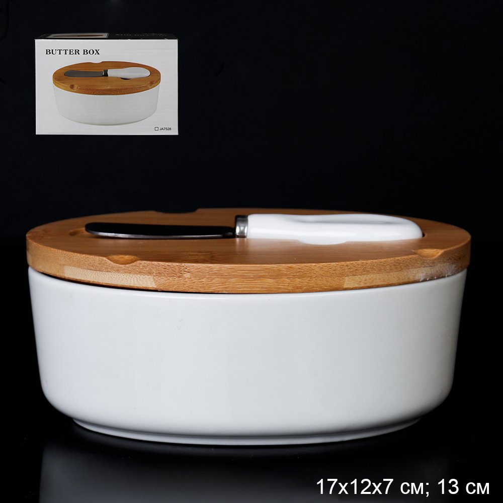 Масленка и нож JA7528 на деревянной подставке