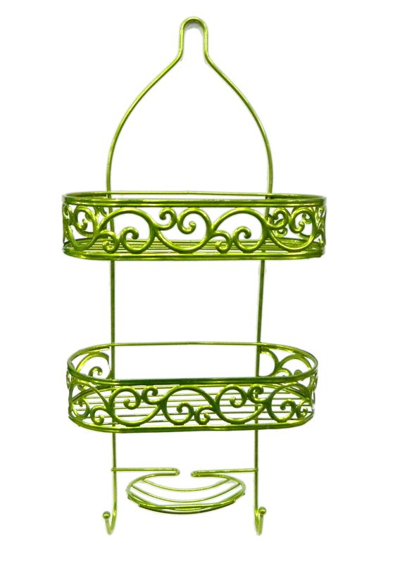 Полка прямая 2 ярусная 63х28х12см с мыльницей Ажур зеленый металлик JC-4424/E-0037
