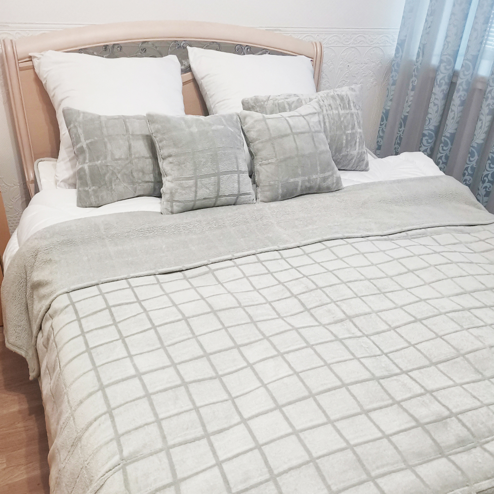 Плед 150х200 ДомВелл фланель Клетка серая