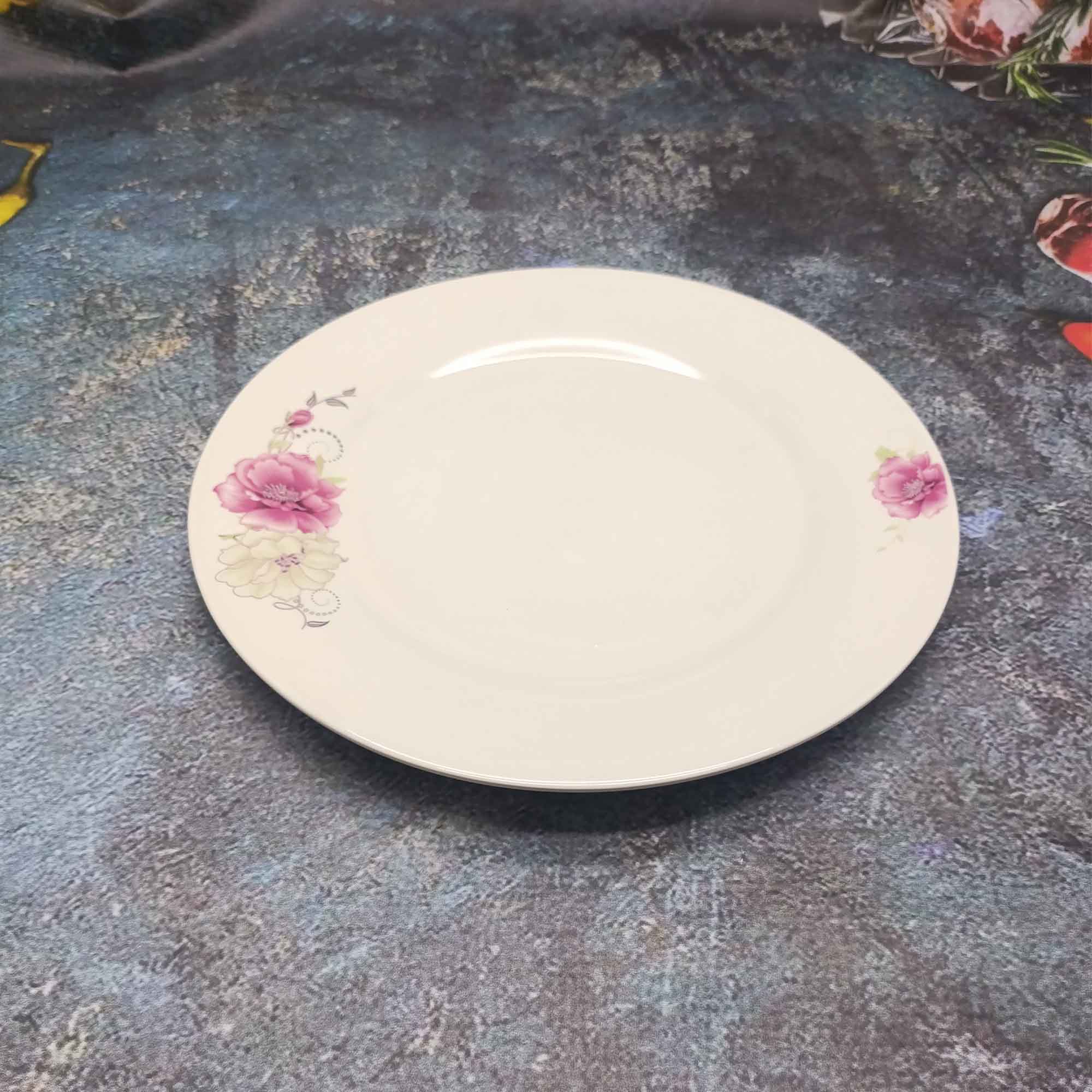 Тарелка 250мм круглая, белая с узором РД85226 шиповник