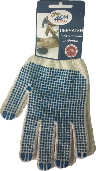 Перчатки х/б 7кл бел ПВХ ДомВелл