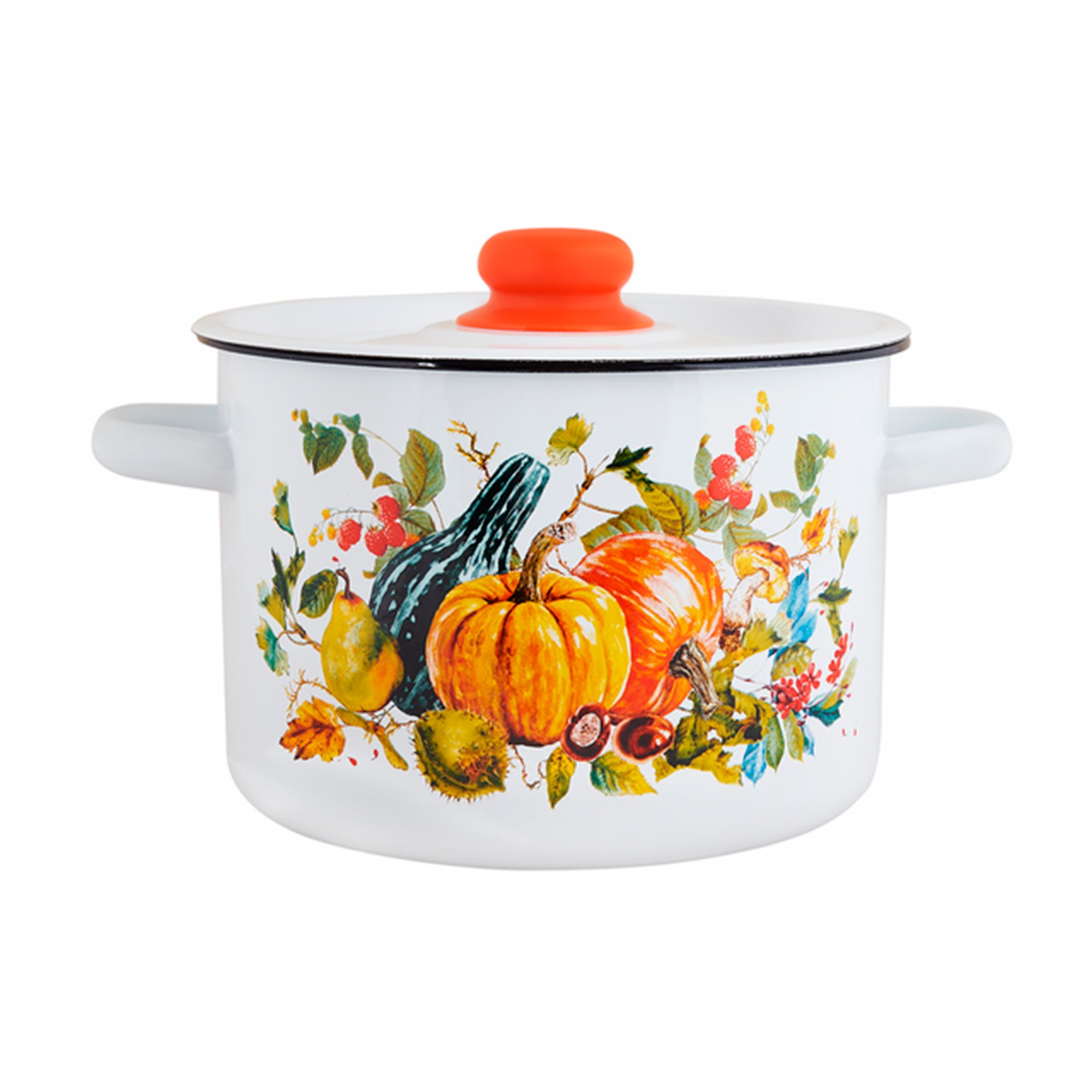 Кастрюля эмалированная сталь  1,5л, с крышкой, белая с рис