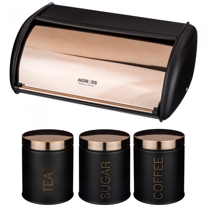 Набор Agness хлебница 355х230х145мм, банка для сыпучих 3 шт 950мл металл