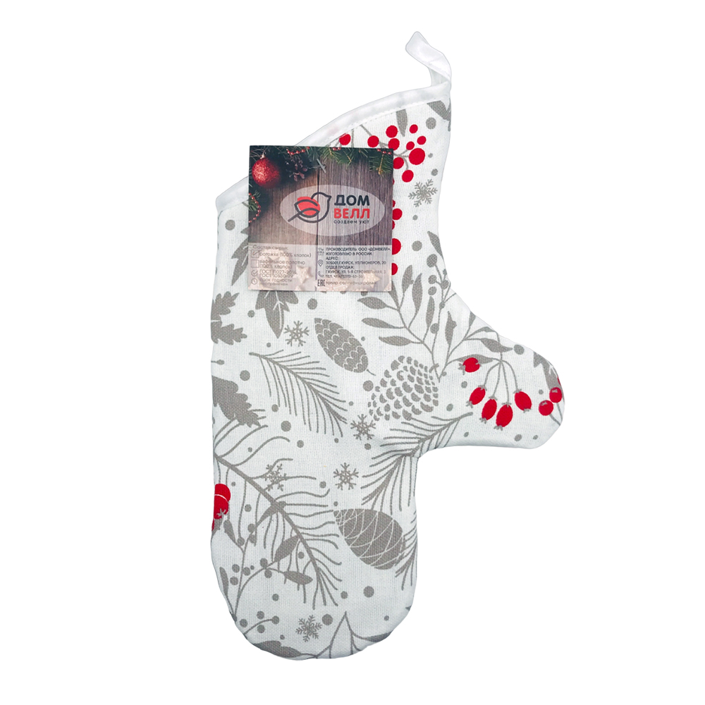 Варежка 35*20 кухонная из рогожки ДомВелл 2214/1 Зимняя рябина