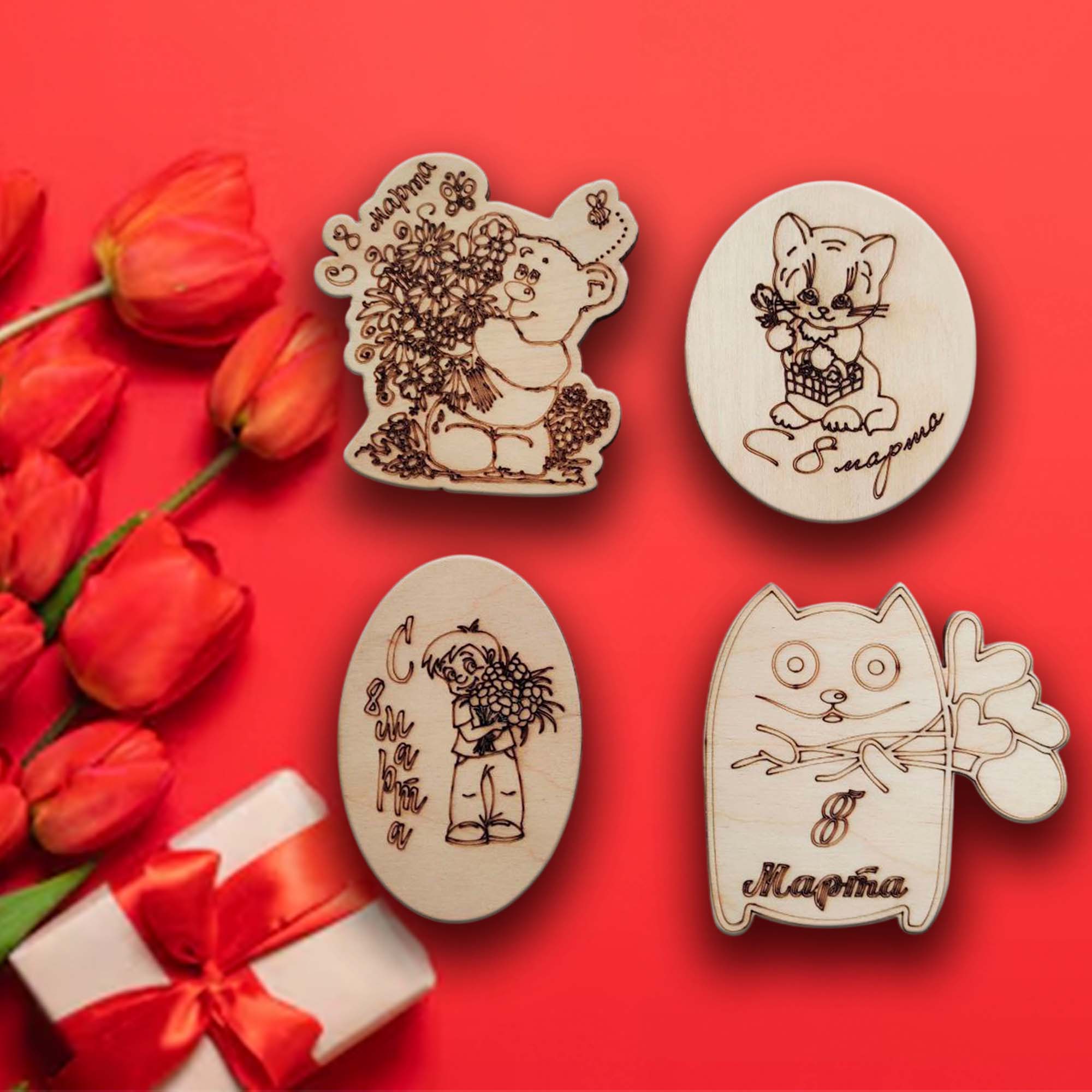 Магнит 8 Марта 10*10*0,3см ДомВуд  Экошпон Ф388