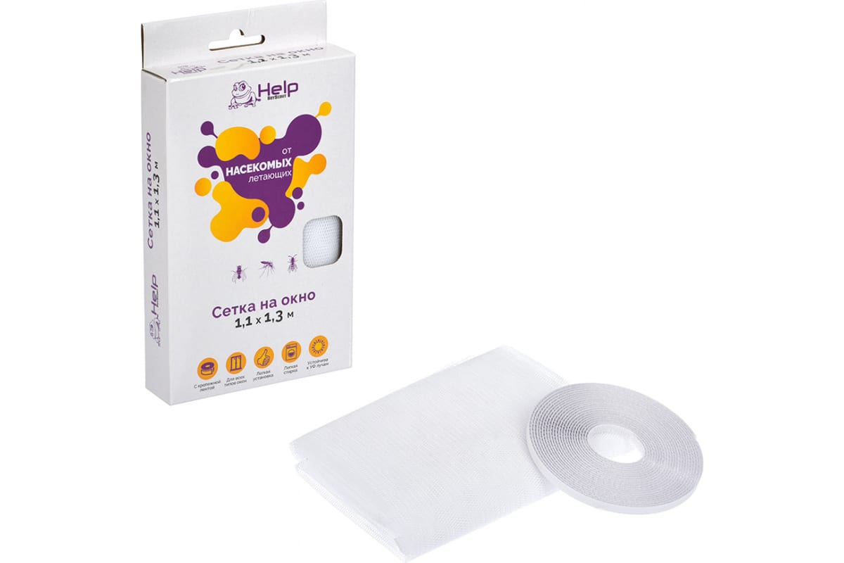 Сетка на окно ПРОТИВОМОСКИТНАЯ с крепежной лентой 110х130 см  HELP 