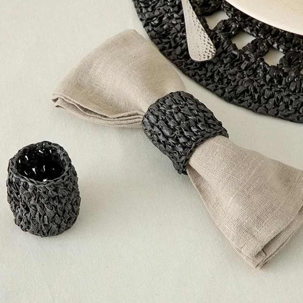Кольцо для салфеток 6см, Straw Rope 2 шт. Черный Рафия
