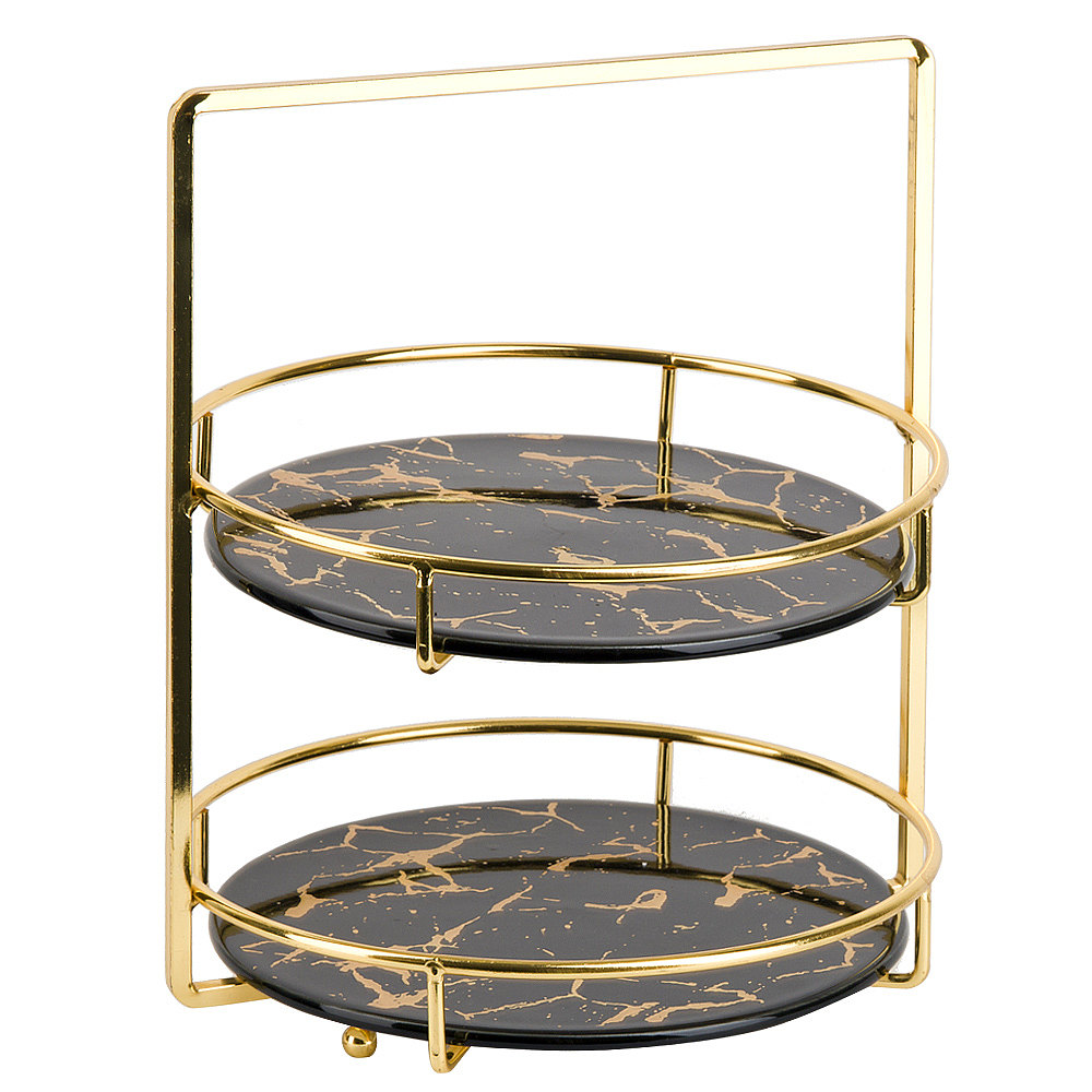 Блюдо 2-х ярусное "Черный мрамор" 22х22х27,5см