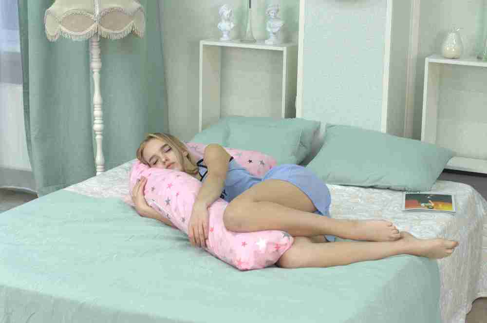 Подушка форма "L" 8127/1 Звезды розовые (бязь, пакет) ДомВелл многофункциональная 145*65