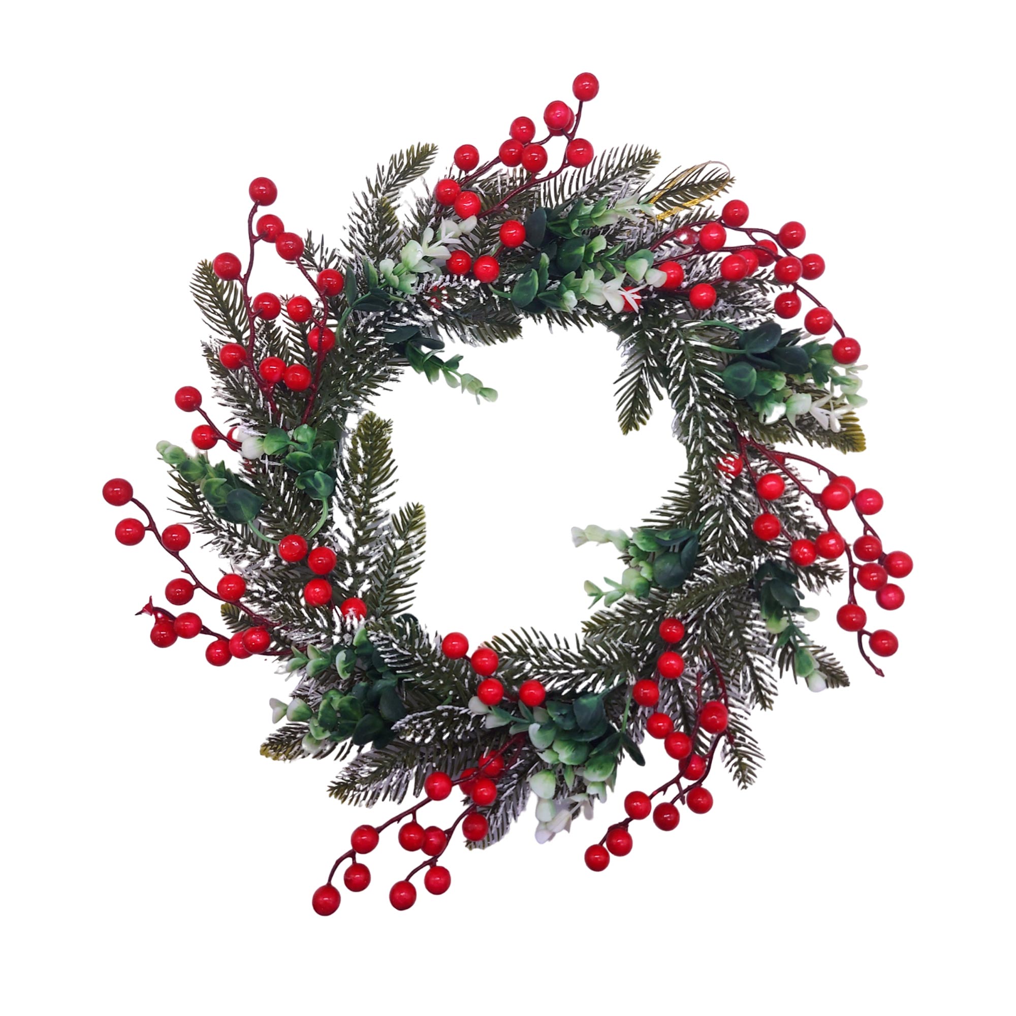 Венок новогодний 40см с красными ягодами РД44778