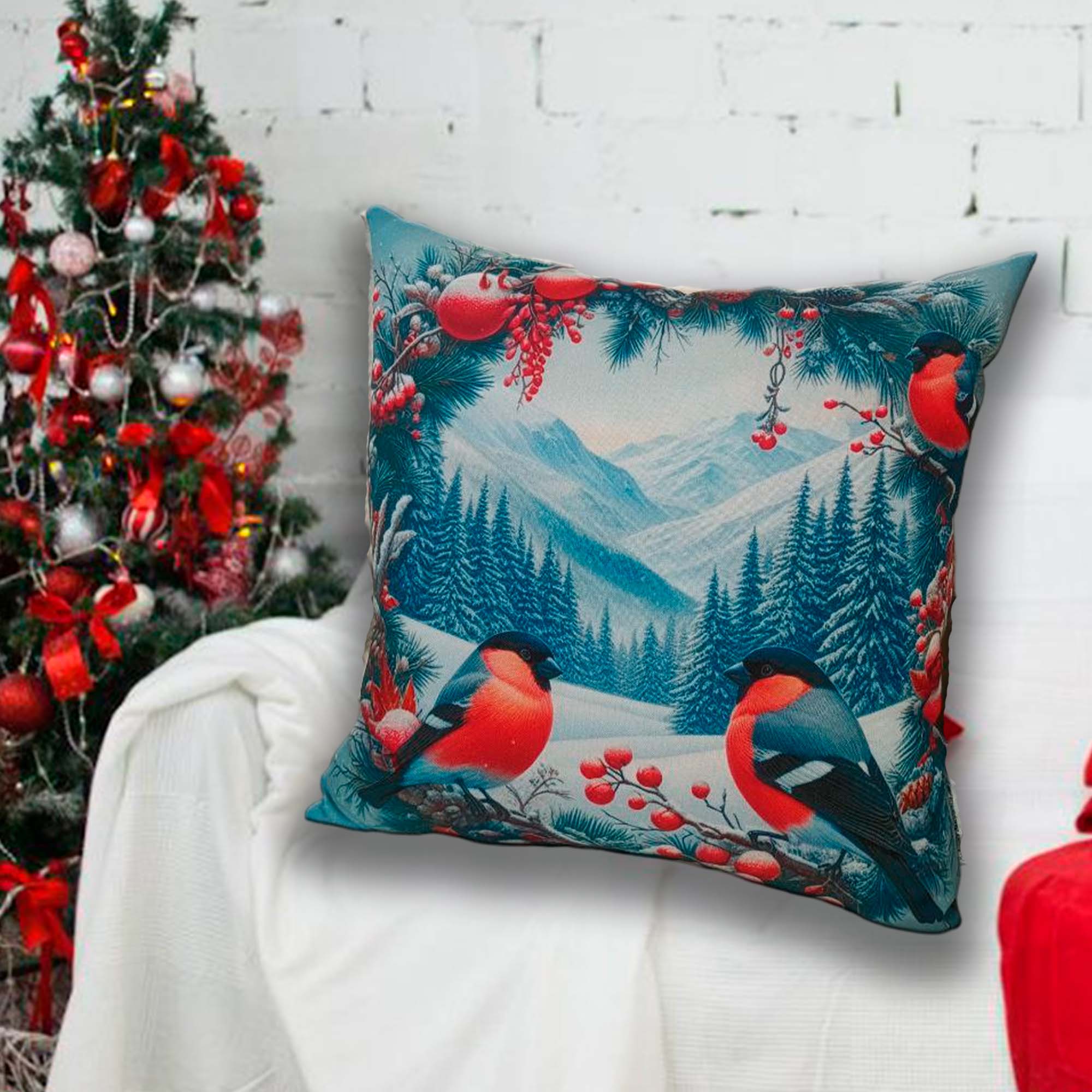 Подушка 35*35 ДомВелл габардин, поплин Снегири