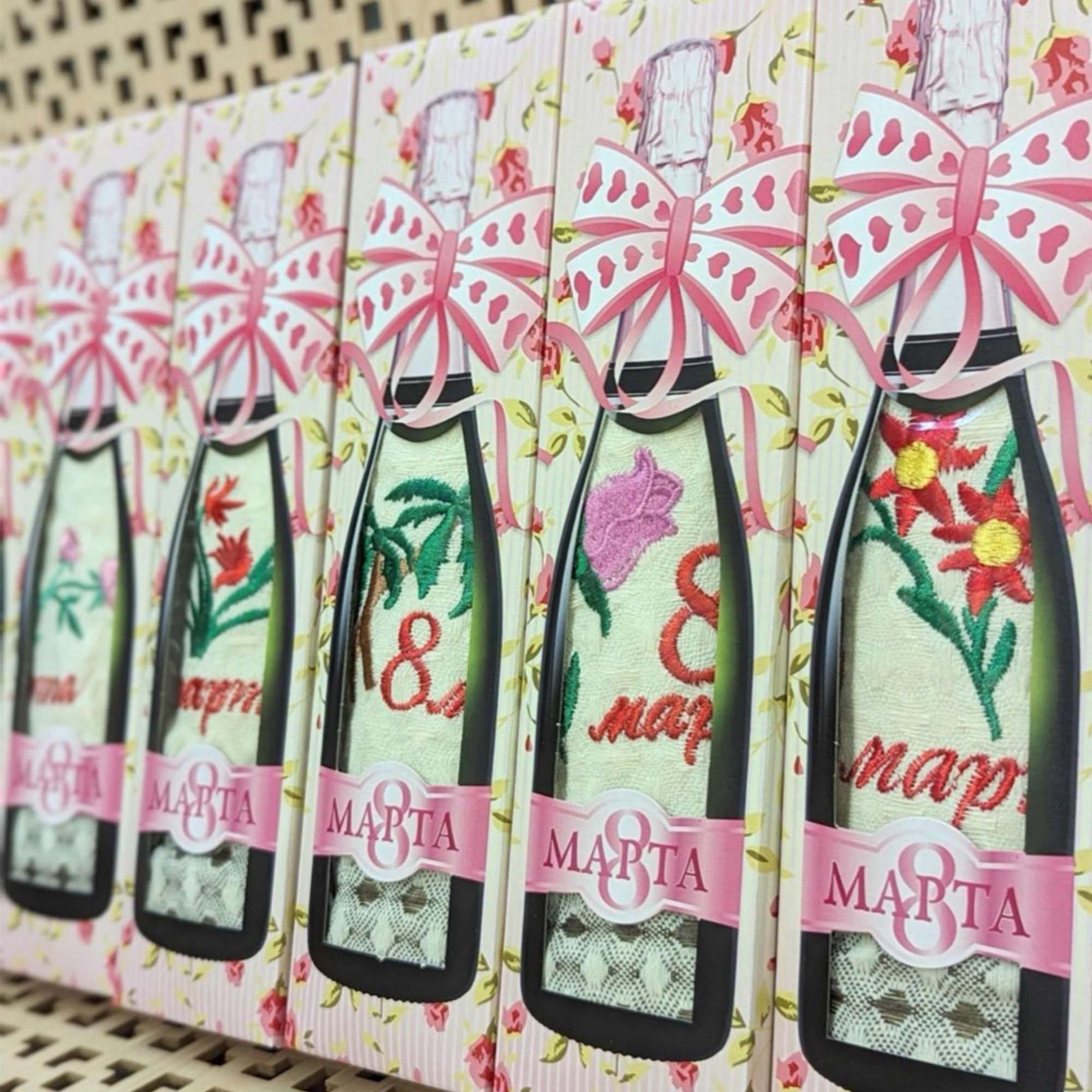 Полотенце 25х50см, 8 Марта, хлопок, в коробке (бутылка)
