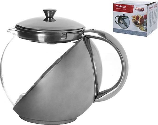 Чайник заварочный 900мл (стекло, нержавеющая сталь)