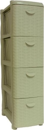 Комод 4 секции Ротанг узкий белый ротанг 