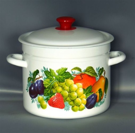 Кастрюля эмалированная сталь  7,0л с крышкой, белая с декором Керчь