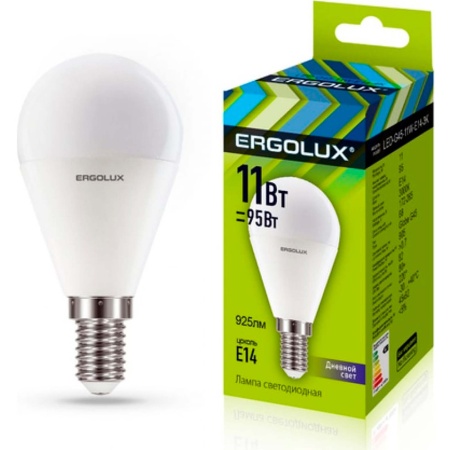 Лампа светодиодная ша Ergolux LED-G45-11W-E14-6K 11Вт E14 6500K 220-240В