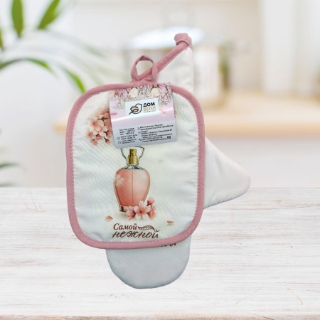 Набор для кухни 2пр Варежка 35*22+Прихватка 18*22 ДомВелл Самой нежной (верх-100%пэ,низ-100%хл.)