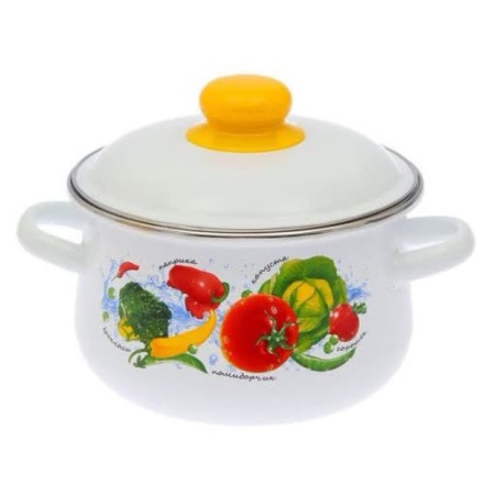 Кастрюля эмалированная сталь  3,0л, крышка стекло, Стальэмаль Овощной фреш