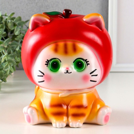 Копилка Кот в костюме Яблоко красный 17х21х17см