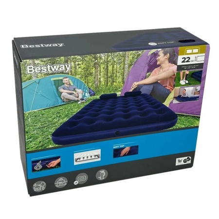 Матрас надувной флокированный 203х152хх22см с подушками и насосом, до 300кг, уп.3