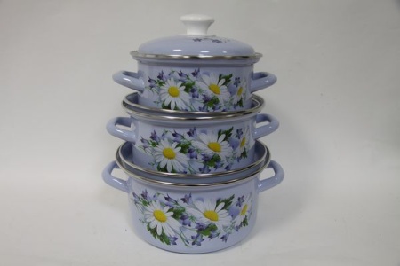 Набор посуды эмалированная сталь, 3пр "Полесье-1" голубой 1,5л, 2л, 3л Керчь 