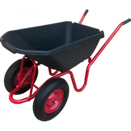 Тачка строительная, усиленная, с ЧЕРНЫМ ПЛАСТИКОВЫМ корытом, Рама 32х1,5 вместительность 120 л, ДВУХКОЛЕСНАЯ, грузоподъемность 200 кг.