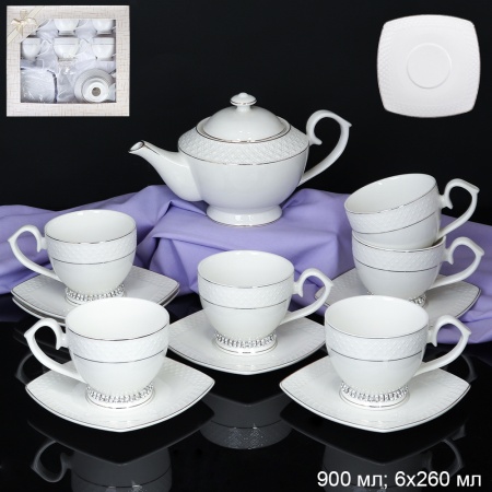 Набор чайный 13 предметов 260 мл 900 мл на ножке со стразами GA2-13G костяной фарфор