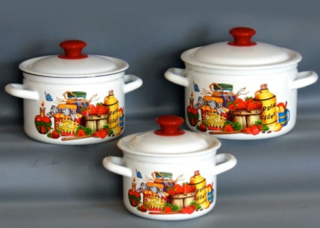 Набор посуды эмалированная сталь, 3пр "Деревенский-1" (белая) (2л+3л+4л) эмал Керчь