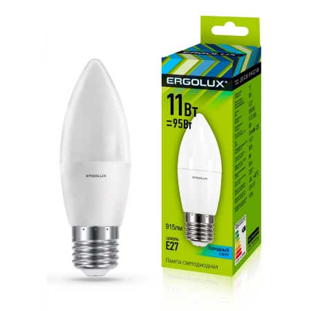 Лампа светодиодная Свеча Ergolux LED-C35-11W-E27-4K  11Вт E27 4500K 180-240В