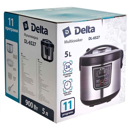 Мультиварка DELTA DL-6527 черная: 900 Вт,5л