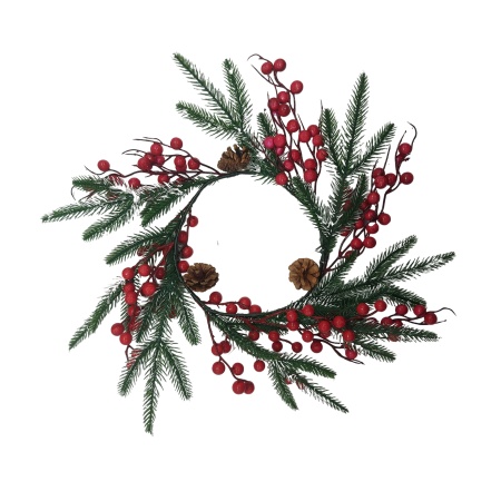 Венок новогодний 40см с красными ягодами РД44808