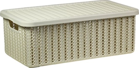 Корзина универсальная 3л ВЯЗАНИЕ с крышкой белый ротанг