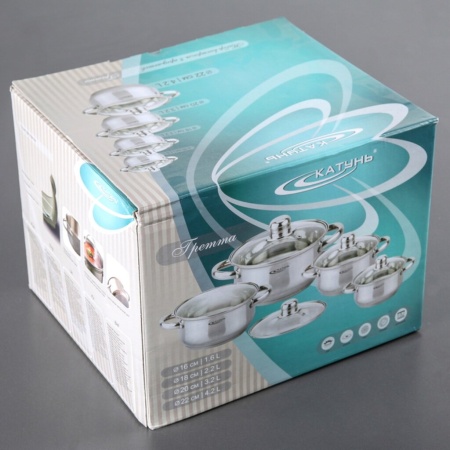 Набор посуды нержавеющая сталь, 4пр ГРЕТТА (1,6л +2,2л + 3,2л + 4,2л) в подар.упак.