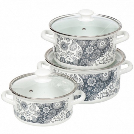 Набор посуды эмалированная сталь, 3пр День и ночь-1- Экстра белый (сфер 2л, 3л, 4л) Керчь