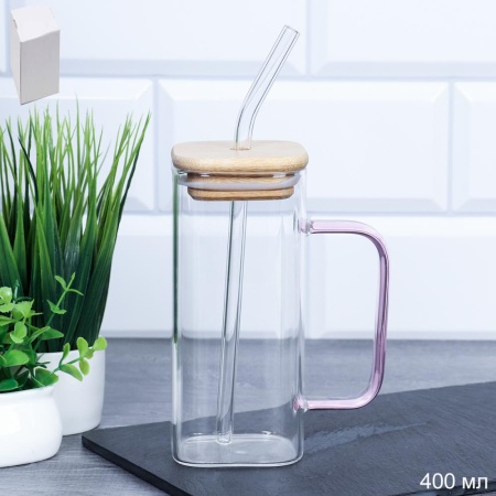 Кружка 400мл для смузи бамбуковая крышка LCWB9604